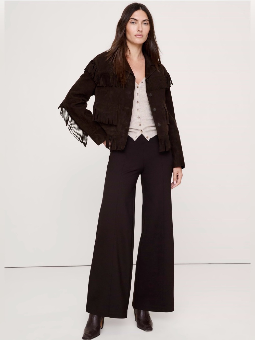 NWT Banana Republic Everywhere Ponte High Rise Wide Leg Large Tall . Brown